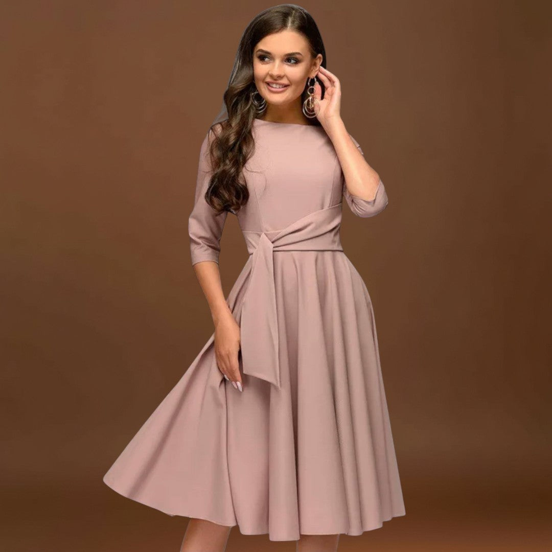 Ana - Vestido Midi Elegante com Cintura Laçada