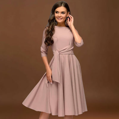 Ana - Vestido Midi Elegante com Cintura Laçada