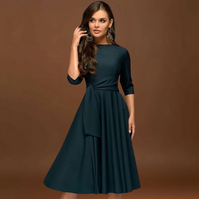 Ana - Vestido Midi Elegante com Cintura Laçada