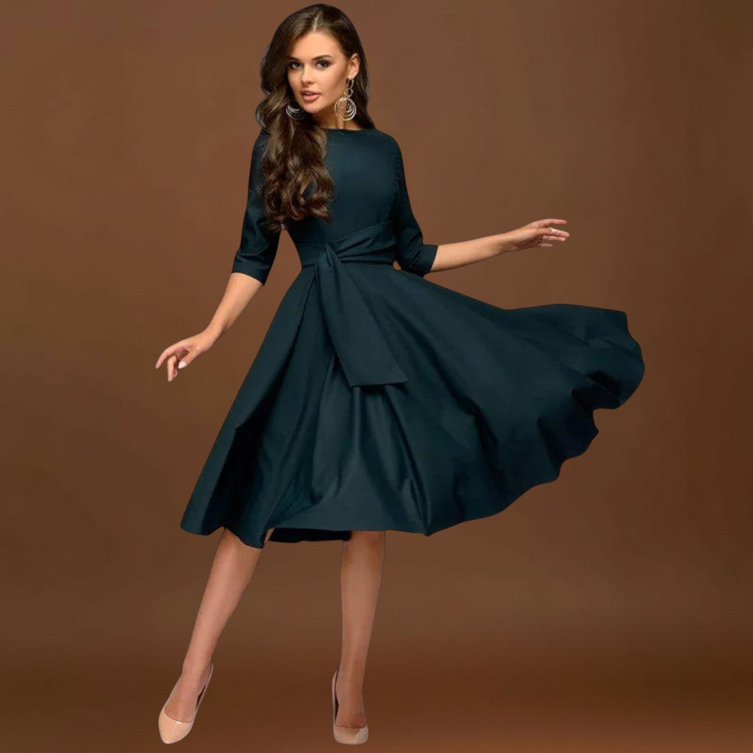 Ana - Vestido Midi Elegante com Cintura Laçada