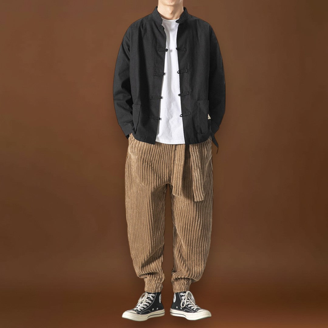 Keisuke - Calças de veludo camel