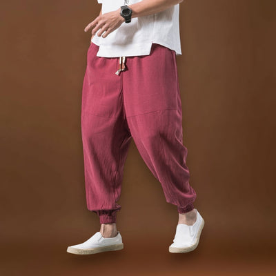 Shao - Calças harém de algodão confortáveis Vermelho