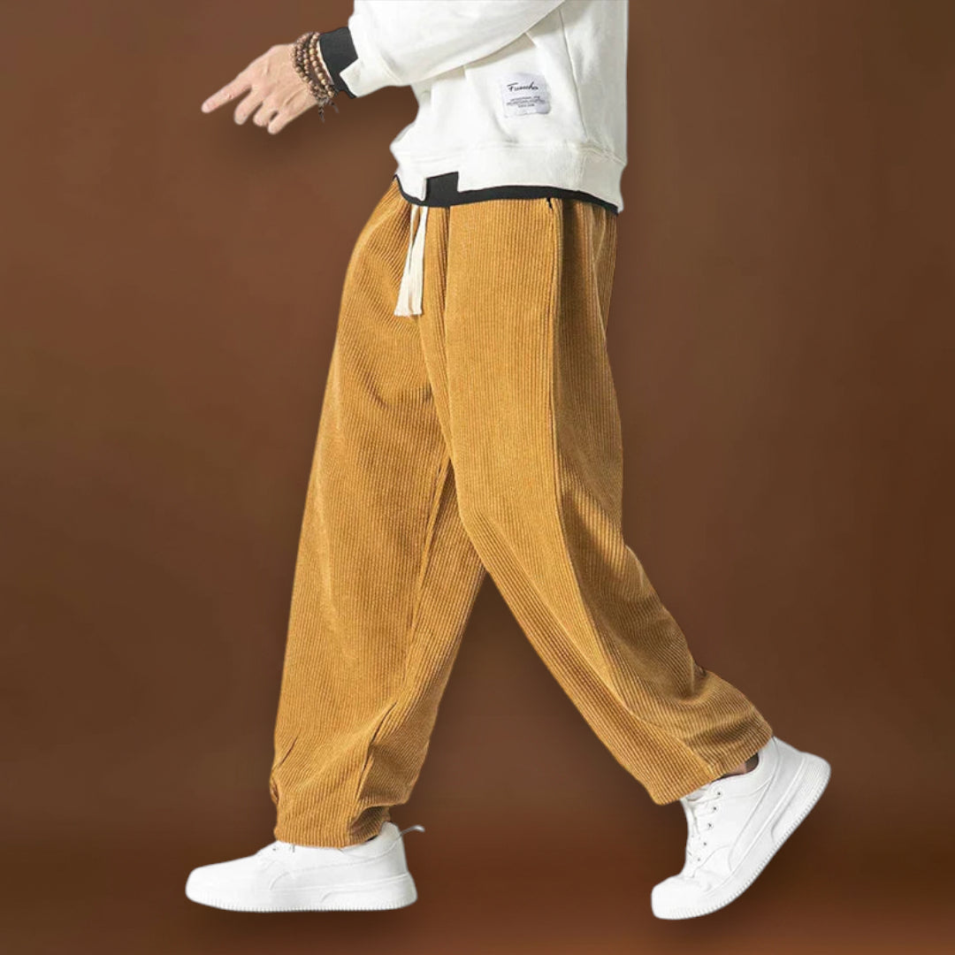 Calças – Largas em Veludo Cotovelo com Pernas Largas e Cintura com Cordão