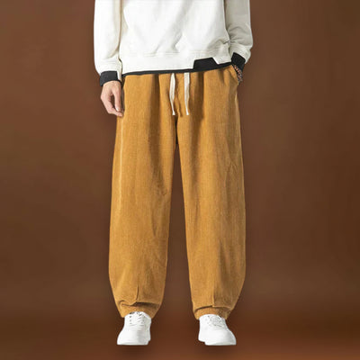 Calças – Largas em Veludo Cotovelo com Pernas Largas e Cintura com Cordão