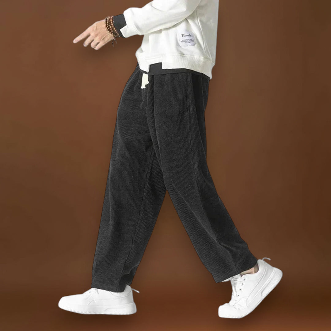 Calças – Largas em Veludo Cotovelo com Pernas Largas e Cintura com Cordão