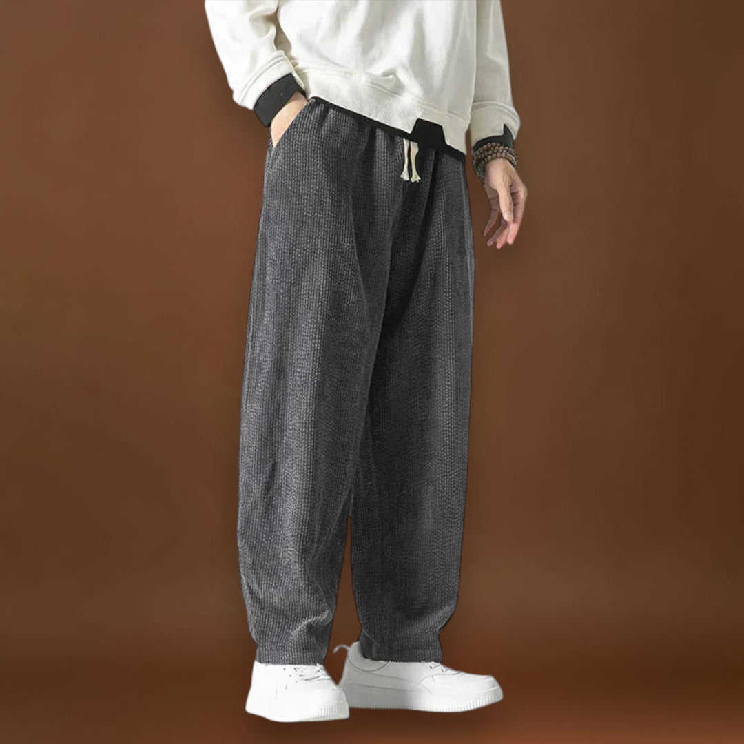 Calças – Largas em Veludo Cotovelo com Pernas Largas e Cintura com Cordão