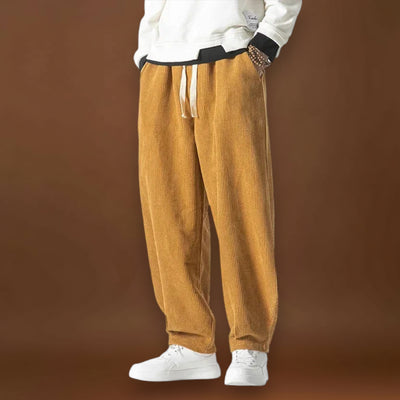 Calças – Largas em Veludo Cotovelo com Pernas Largas e Cintura com Cordão