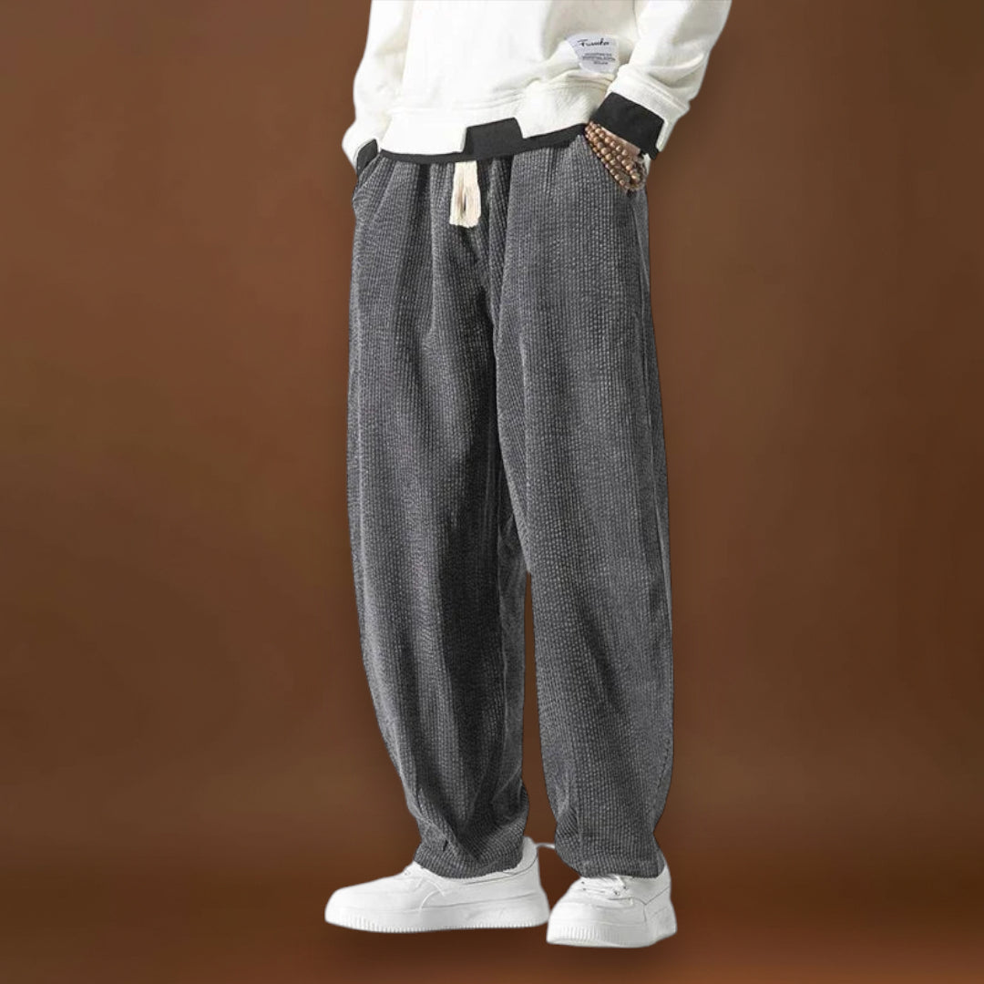 Calças – Largas em Veludo Cotovelo com Pernas Largas e Cintura com Cordão