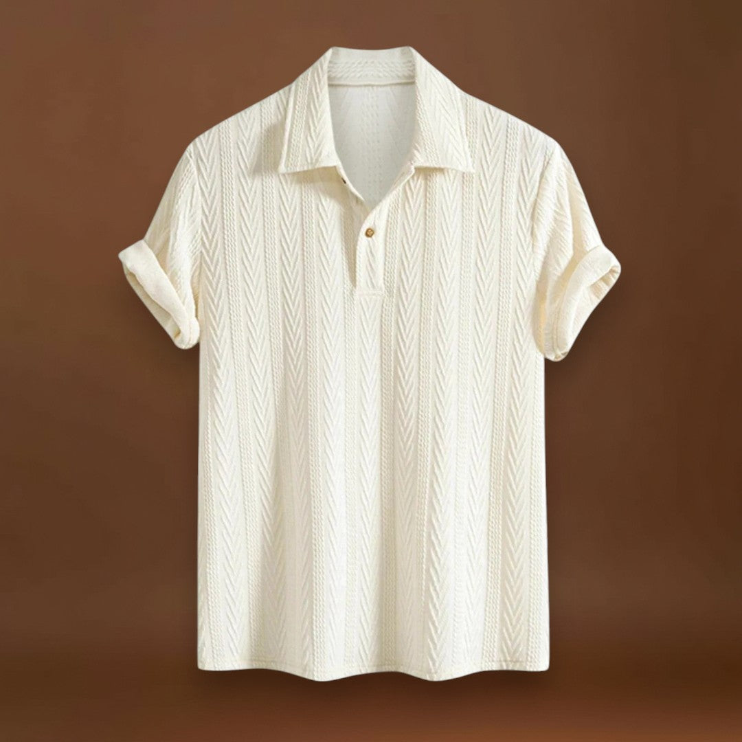 Camisa Polo – Gola de Malha Jacquard e Frente com Meio Botão Airflow