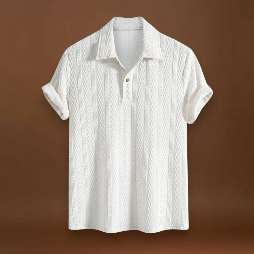 Camisa Polo – Gola de Malha Jacquard e Frente com Meio Botão Airflow