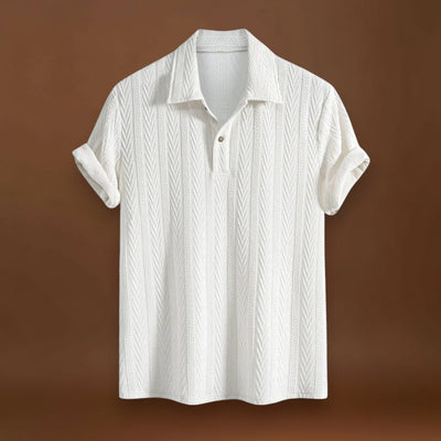 Camisa Polo – Gola de Malha Jacquard e Frente com Meio Botão Airflow