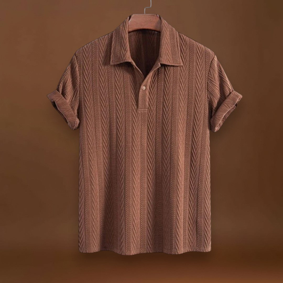 Camisa Polo – Gola de Malha Jacquard e Frente com Meio Botão Airflow