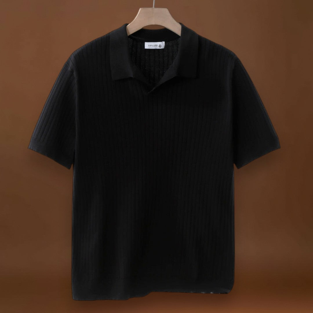 Camisa Polo - Mistura de Malha com Ribs Finos e Stretch Respirável