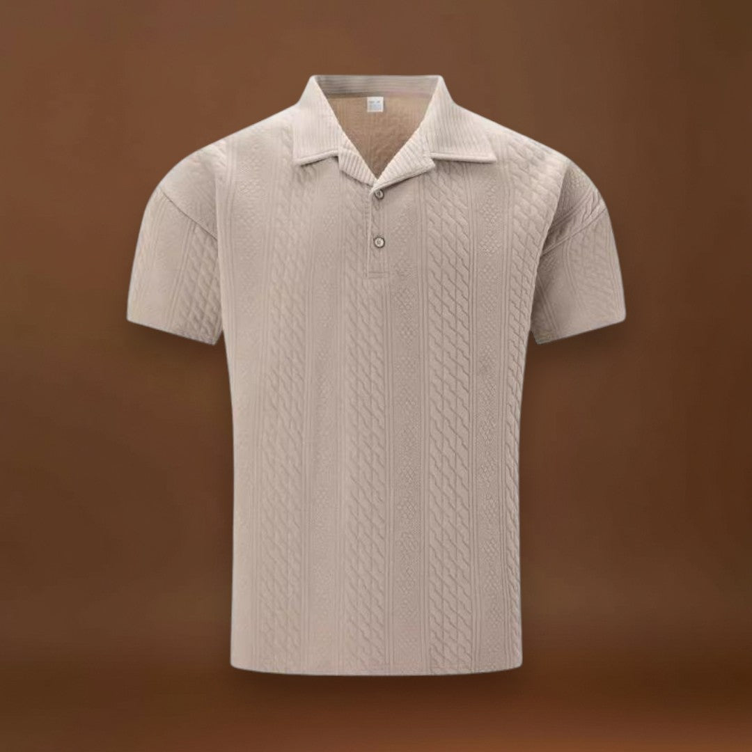 Camisa Polo - Mistura de Poliéster com Textura Jacquard e Corte Relaxado