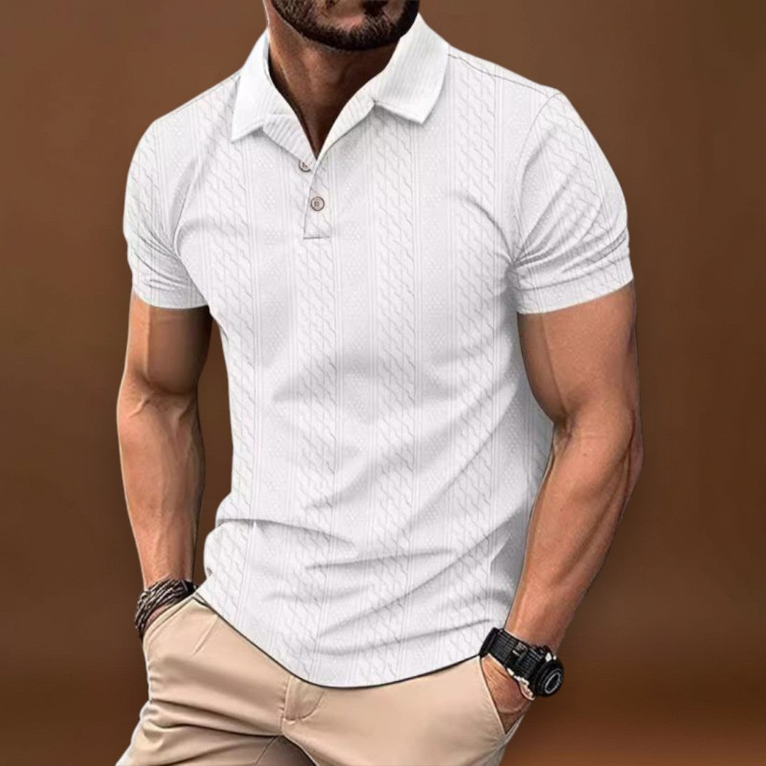 Camisa Polo - Mistura de Poliéster com Textura Jacquard e Corte Relaxado