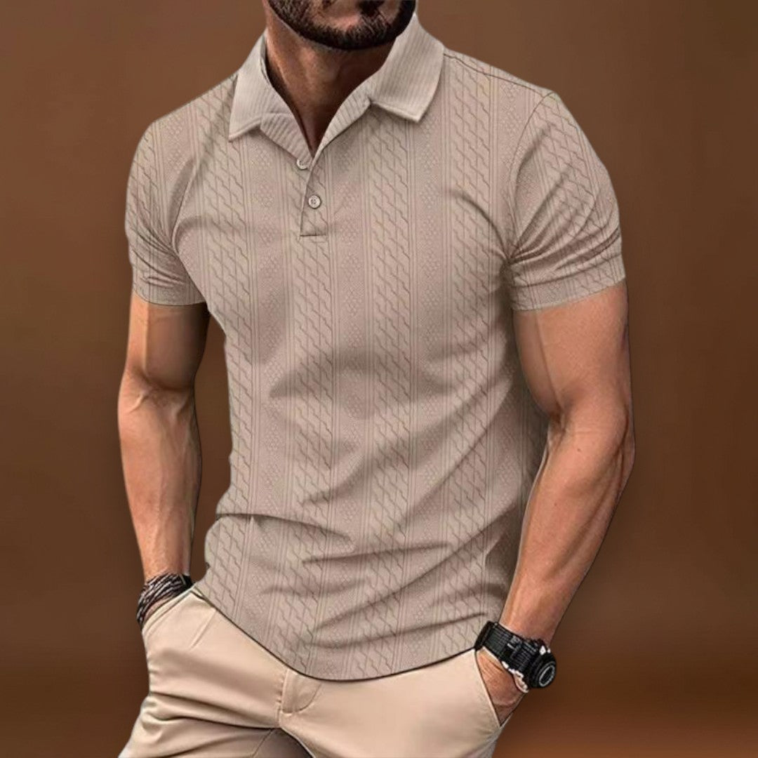 Camisa Polo - Mistura de Poliéster com Textura Jacquard e Corte Relaxado