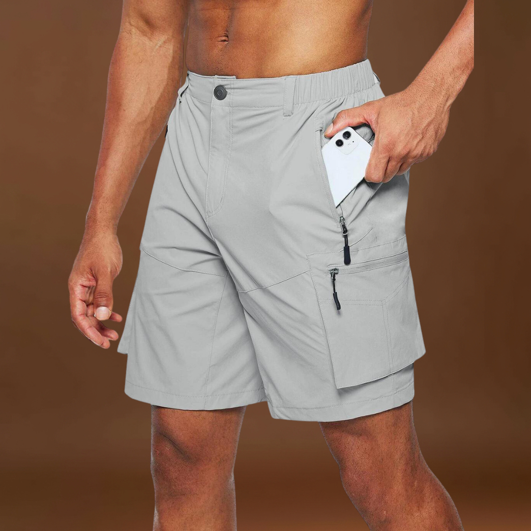 Calções em Mistura de Poliéster – Múltiplos Bolsos e Transporte Seguro