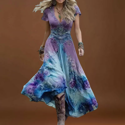 Celeste - Vestido floral ajustado e fluido