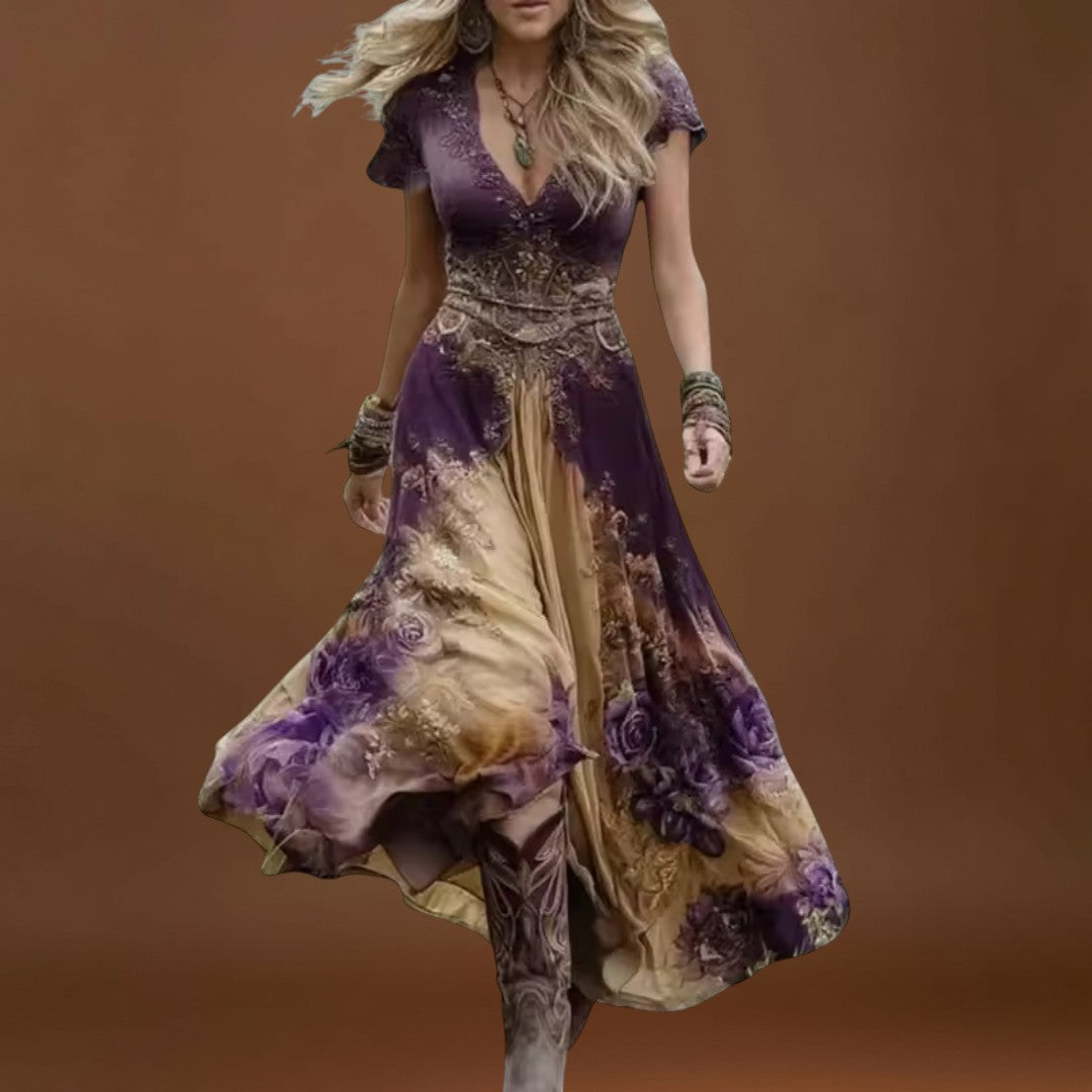 Celeste - Vestido floral ajustado e fluido