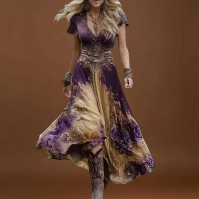 Celeste - Vestido floral ajustado e fluido