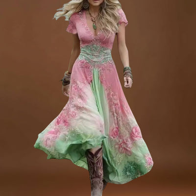 Celeste - Vestido floral ajustado e fluido