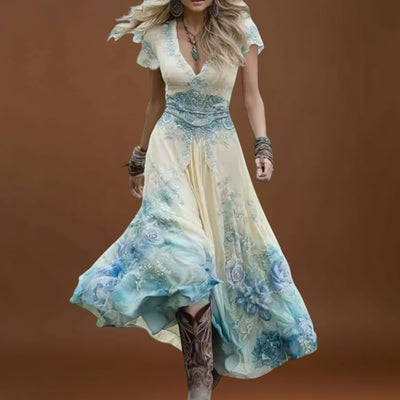 Celeste - Vestido floral ajustado e fluido