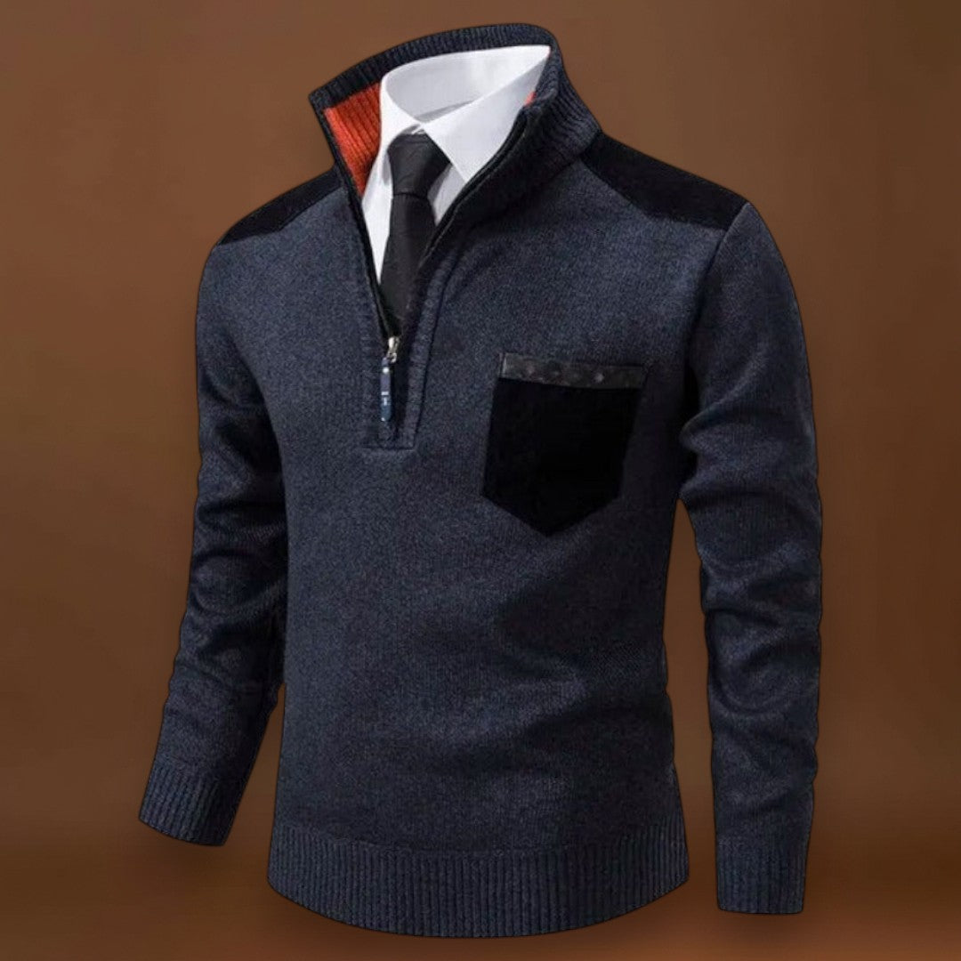 Pullover de Malha - Com Colarinho, Bolso e Aquece