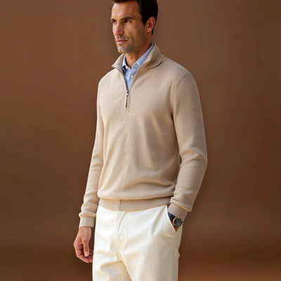 Sweater de Gola Alta com Zíper - Mistura de Malha