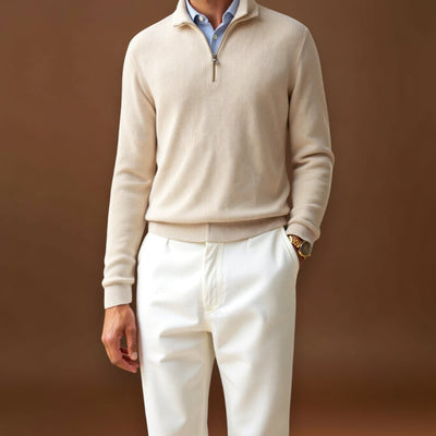 Sweater de Gola Alta com Zíper - Mistura de Malha