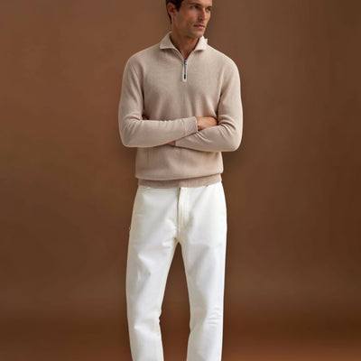 Sweater de Gola Alta com Zíper - Mistura de Malha