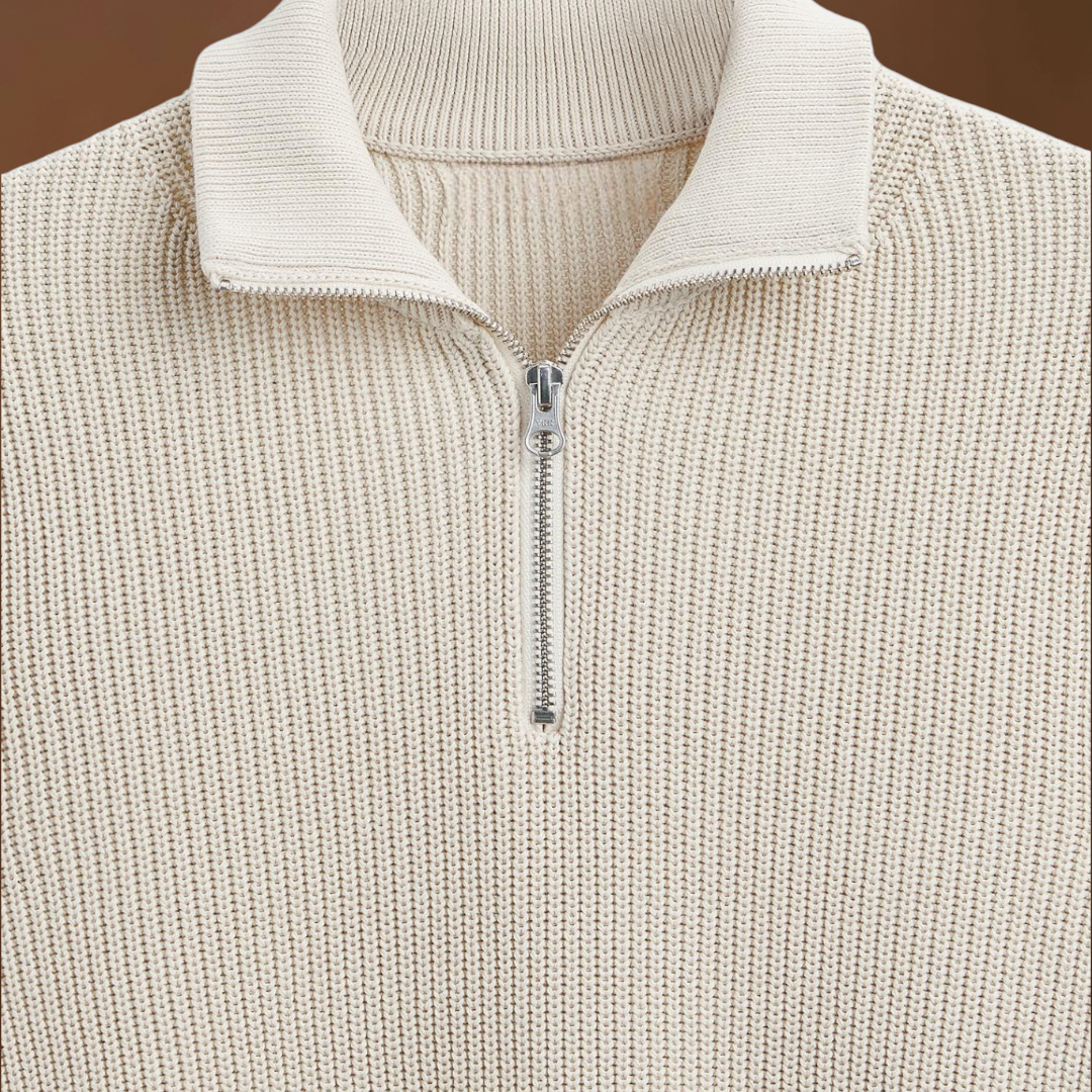 Sweater de Gola Alta com Zíper - Mistura de Malha