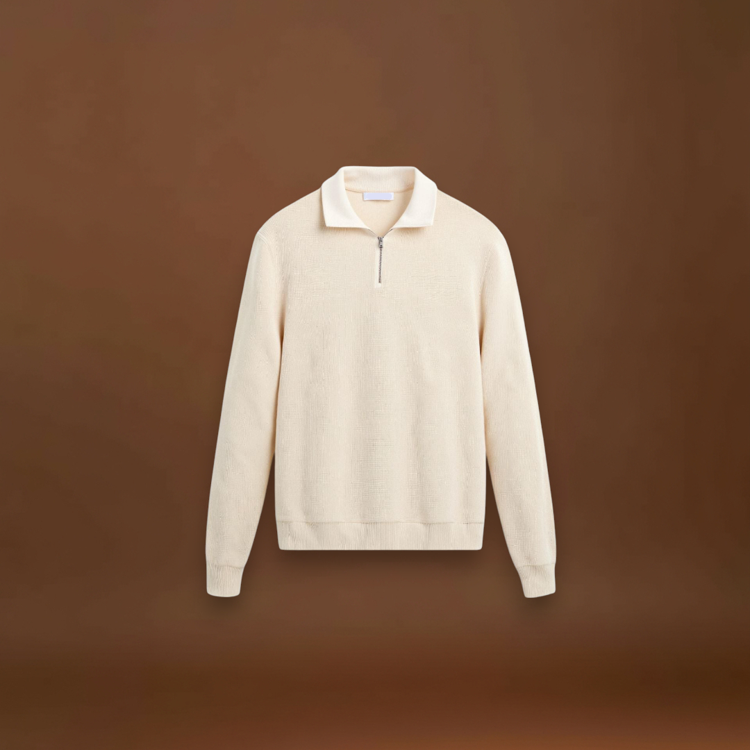 Sweater de Gola Alta com Zíper - Mistura de Malha
