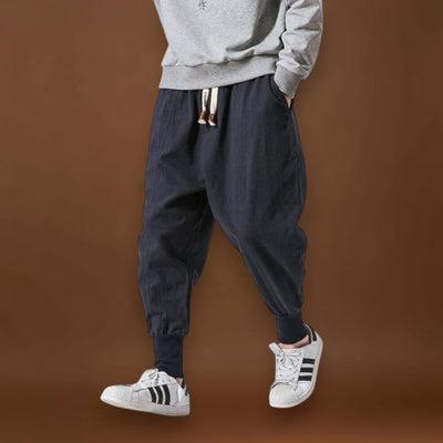 Riku - Calças harém de algodão confortáveis Preto