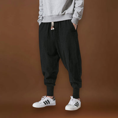 Riku - Calças harém de algodão confortáveis Preto