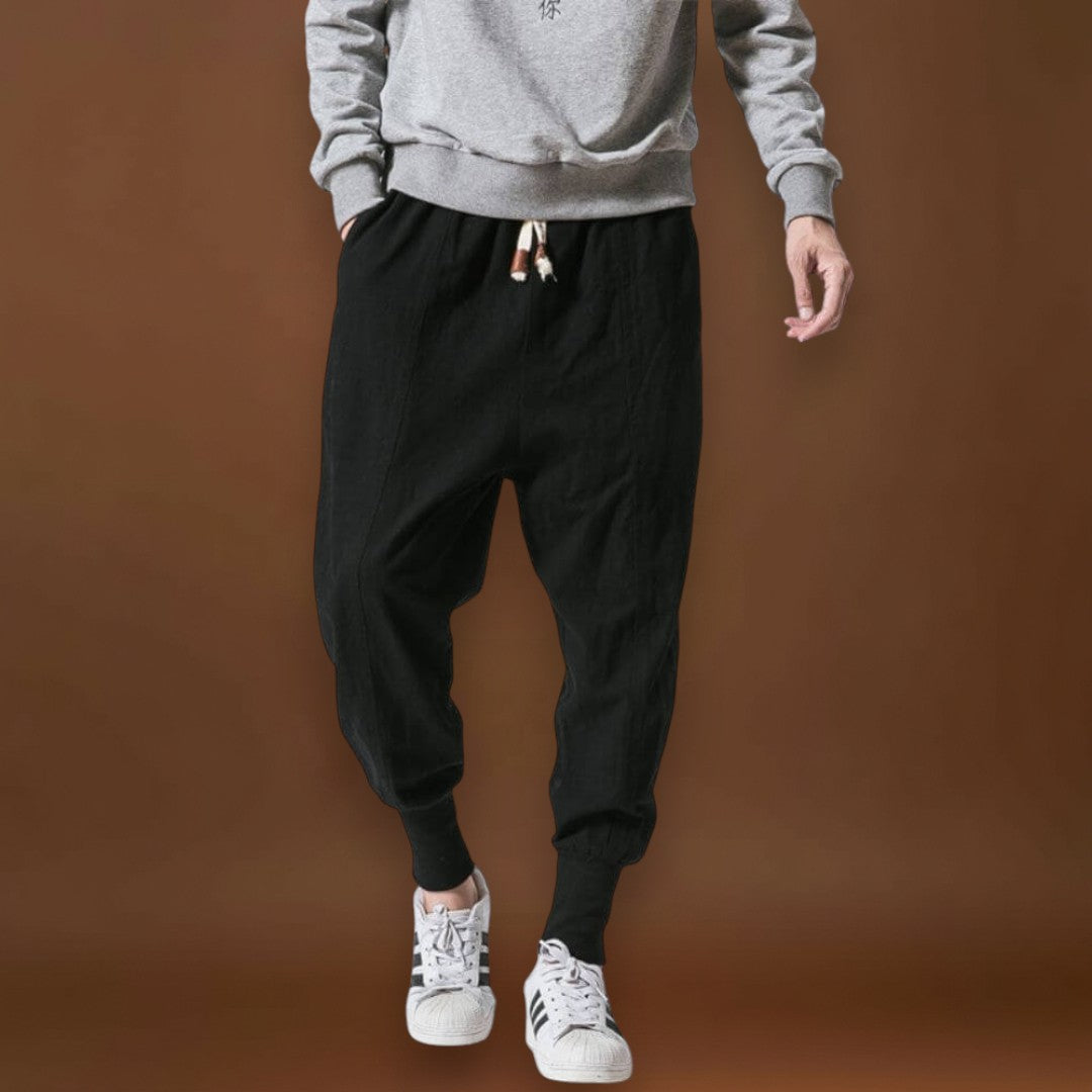 Riku - Calças harém de algodão confortáveis Preto