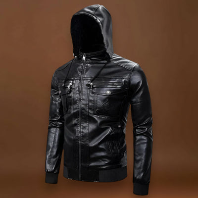 Jaxon - Jaqueta de couro com capuz