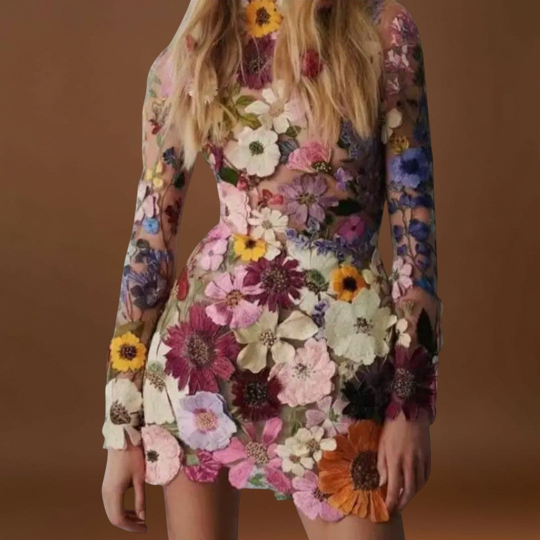 Dolores - Vestido com padrão floral 3D