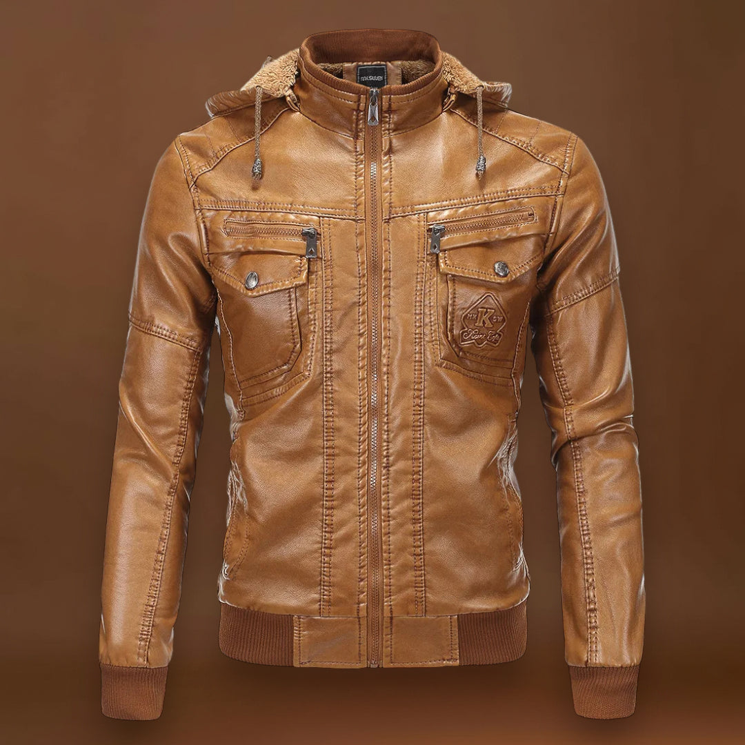 Jaxon - Jaqueta de couro com capuz