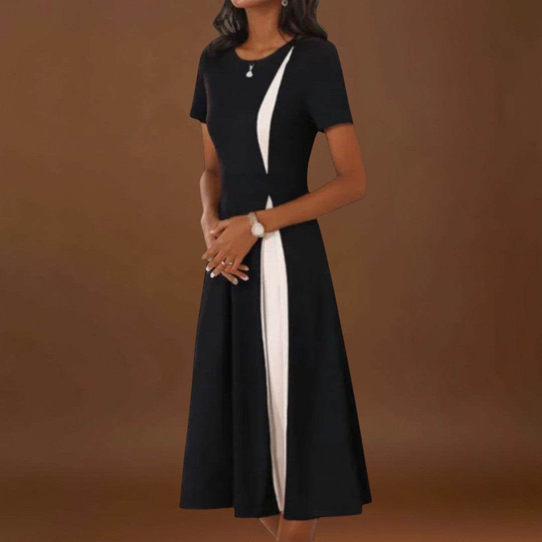 Diana - Vestido midi preto e branco