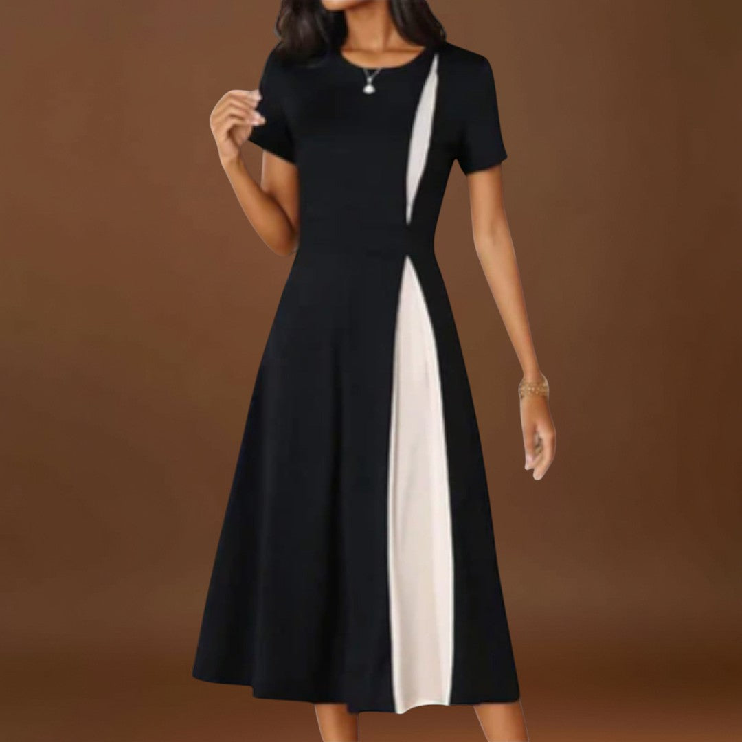 Diana - Vestido midi preto e branco