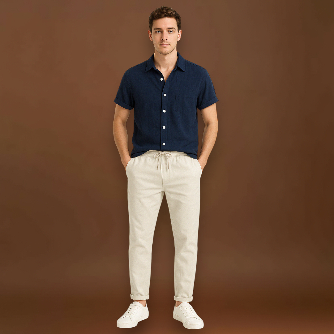 Conjunto de Camisa e Calças – Camisa de Manga Curta e Cintura Elástica