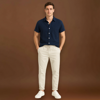 Conjunto de Camisa e Calças – Camisa de Manga Curta e Cintura Elástica