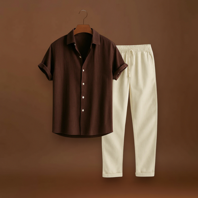 Conjunto de Camisa e Calças – Camisa de Manga Curta e Cintura Elástica