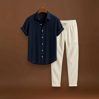 Conjunto de Camisa e Calças – Camisa de Manga Curta e Cintura Elástica