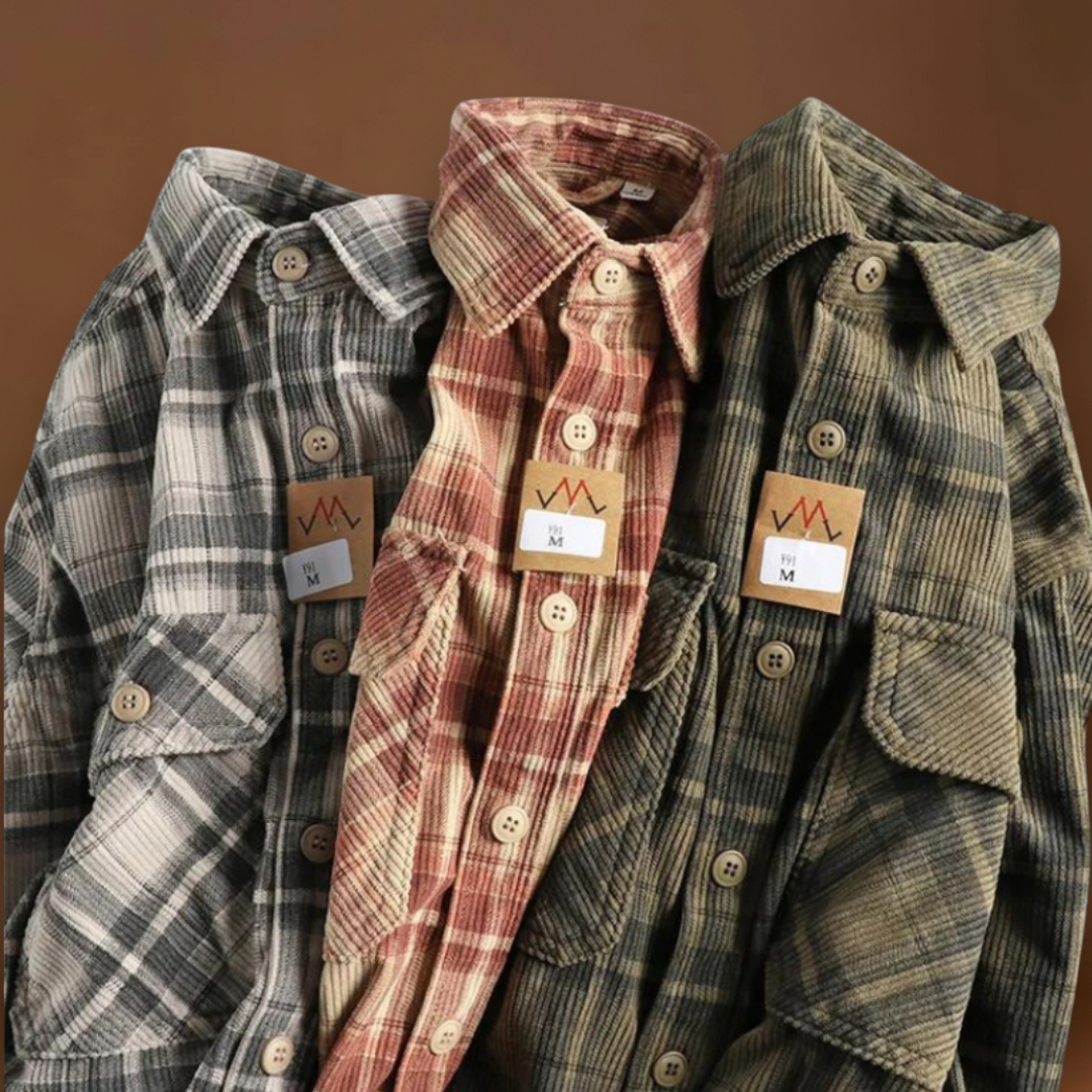 Camisa - Mistura de Corduroy com Botões à Frente e Forma Relaxada