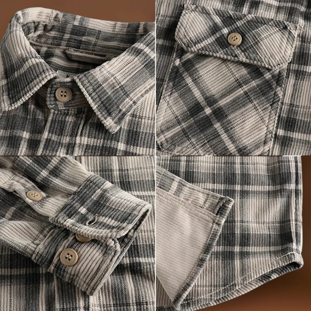 Camisa - Mistura de Corduroy com Botões à Frente e Forma Relaxada
