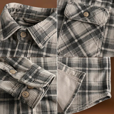 Camisa - Mistura de Corduroy com Botões à Frente e Forma Relaxada