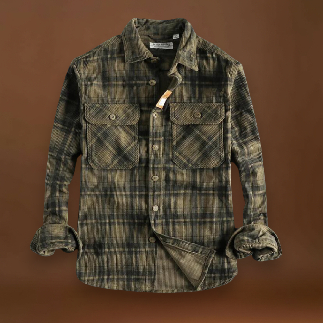 Camisa - Mistura de Corduroy com Botões à Frente e Forma Relaxada