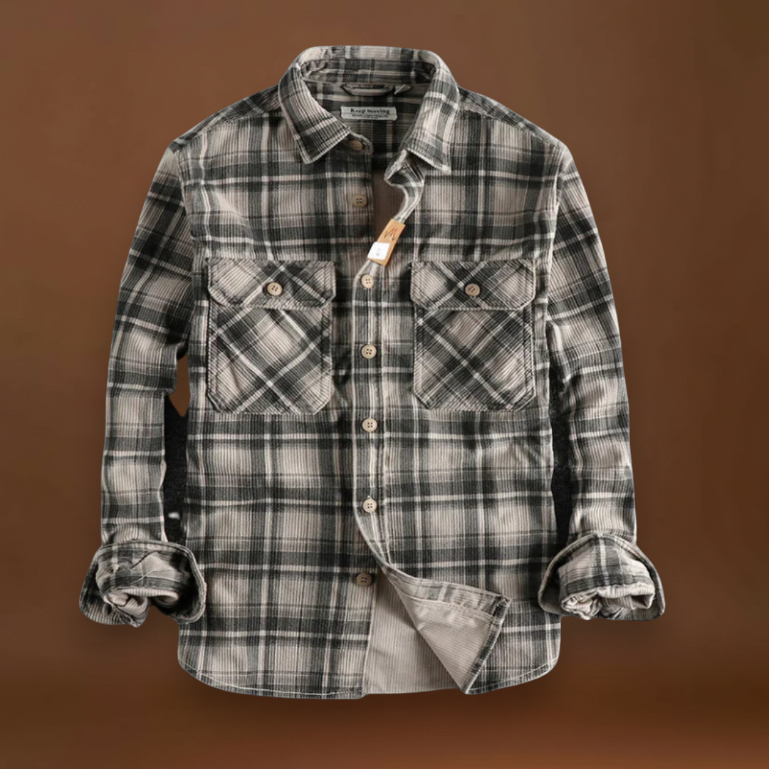 Camisa - Mistura de Corduroy com Botões à Frente e Forma Relaxada