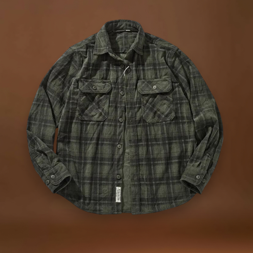 Camisa - Mistura de Corduroy com Botões à Frente e Forma Relaxada